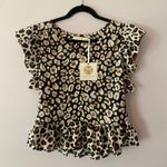 Marie Oliver NWT Zoey Blouse Black White Animal Print Ruffle 100% Silk Small Photo 0