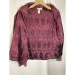 Coldwater Creek  Top Blouse Womens L Maroon Embroidered Sequin Classic Shacket Photo 2