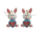 White Easter Bunny I Love You Dangle Pierced Earrings Photo 0