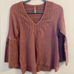 Free People  Boho Bell Sleeve Brown‎ Mauve V-Neck Oversized Blouse Size XS Photo 0