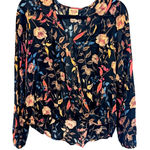 Mossimo Supply Co Black Floral Faux Wrap Blouse M Long Sleeve Boho Top Photo 0