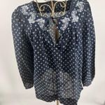 JCREW Point Sur embroidered block print peasant top Navy Women’s Size XS Photo 0