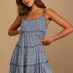 Lulus  Sitting in the Sun Navy Blue Floral Print Ruffled Babydoll Dress NEW Smal Photo 0