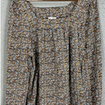 Wonderly Top Womens Large Brown Floral Long Sleeve Square Neck Dark Feminine Photo 0