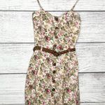 Poetry  Floral Button-Down Dress with Woven Belt Size Medium Tan Pink Spring Photo 9