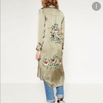 ZARA  Womens Green Khaki Floral Embroidered Long Button Front Collared Shirt Photo 1