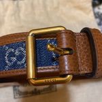Gucci  Brown Leather & Denim Square Buckle Belt Photo 3