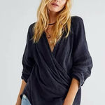 We The Free Nightdreams Slouchy Gauze Wrap Top Shirt in Washed Black Size Small Photo 0