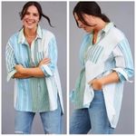 Maeve Anthropologie Alix Henley Blouse Striped Button Up Tunic Women Small Photo 1