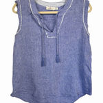 Vineyard Vines Women Sz M Blue 100% Linen Notch Neck Popover Blouse Sleeveless Photo 0