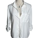 Cloth & Stone  White Tencel Button Down Shirt | Frayed Hem | Size Small Relaxed Photo 0