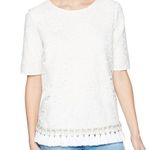 Badgley Mischka  Women's Battenberg Lace Embellished Tassel Hem Lace Top sz 4 Photo 1