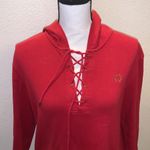 North Crest  red lace up 3/4 sleeve embroidered logo hooded shirt Photo 1