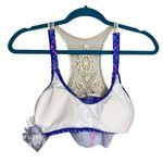 Ymi NWT Crochet Racerback Blue Geometric Ruffle Bikini Swim Top Photo 8