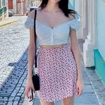 Brandy Melville Red/ White Floral Skirt Photo 1