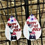 Happy 4th of July Earrings Dangle hooks Fireworks Freedom Teardrop Shape… White Photo 2