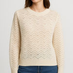 Mango MNG Wool-Blend Cream Open-Knit Sweater Photo 0