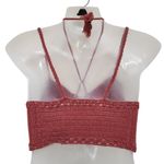 American Eagle  Cropped Fit Crochet Knit Top Tassel Tie Front Rust Brown Small Photo 3