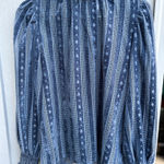 FRNCH  Paris blue high neck smocked cuffs striped blouse size small Photo 0