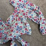 ZARA  White Colorful Floral Fairy Boho Smocked Tie Back Linen Blend Crop Top Photo 10