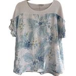 LUNGO L’ARNO Italian Linen Top Women 2X White Blue Floral 100% Linen Beachy Photo 0