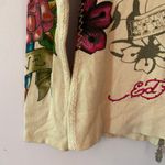 Ed Hardy Cream Zip-Up Sweater Floral Rhinestone Christian Audigier Women's Large Photo 9
