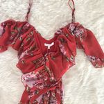 WAYF  Red Floral Print Chiffon Midi‎ Dress Ruffle Off The Shoulder Size Small New Photo 4