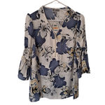 JM Collection  Tunic Half Zip 3/4 Puff Sleeve Stretch Blouse White Floral Sz‎ S Photo 0