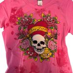 Ed Hardy 2000'S DEADSTOCK NWOT SKULL RHINESTONE TATTOO   STYLE PINK T SHIRT XL Photo 2