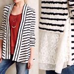 Anthropologie Postmark Navy/Cream Striped Lace Cardigan Photo 2