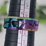 Rainbow Stainless Steel Heart Band Ring Pink Photo 5