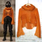 Open Knit Crochet Crop Sweater Womens 4US Orange Cowl Neck Italy Mohair Y2K Rave Size 4 Photo 1