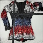 Sequin Romper Women's Long Sleeve Plunge V Neck Dance Cheer Club Mini Sz MED Red Photo 8
