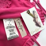 Jessica Simpson Womens Pink Glitter Bomb Smocked Bandeau Bikini Swim Top S Photo 4