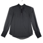 White House | Black Market Blouse Sheer Long Sleeve Ruffle Neck Neutral Black 4 Photo 0