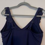 Draper James x Lands’ End Eyelet Lace Ruffle V-Neck One Piece Swimsuit Navy 12 Photo 6