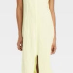 Universal Threads Butter Yellow V-Neck Cotton Short Sleeve Midi Dress with‎ Front Slit Size Small Photo 0