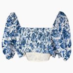 Abercrombie & Fitch Blue and White Floral Puff Sleeve Crop Top Sz XL Photo 2