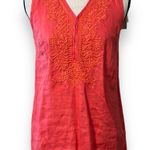Elie Tahari Elite Tahari size XS island hibiscus tank top v-neck 100% linen embroidered new Photo 13