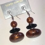 Elegant Brown Shimmer and Black Beaded Boho Retro Fashion Earrings Photo 1