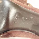 Gucci Chocolate Brown Suede Gold Trim Peep Toe Classic Pumps Heels Size 8.5 Photo 6