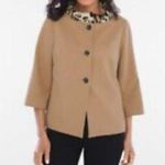 Chico's  Jacket Tan Brown Faux Fur Collar Buttons 3/4 Sleeves Sz 2 or large Photo 1