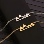 Boutique NEW Yellow Gold Plated Snowy Mountain Bar Pendant Necklace,‎ 16-18” Photo 3