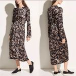 Vince  Eden Black Floral Long-Sleeve Midi 100% Silk Evening Dress Photo 4