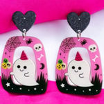 Cool Halloween Black Heart Hollow Out Ghost Pink‎ Acrylic Earrings Photo 0