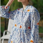 Ro's Garden Aries Blue and Orange Print Shirt NWT Sz. S White Photo 0