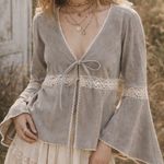Me Jane  suede leather y2k boho crocheted lace bell sleeve top Photo 0