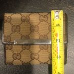Gucci GG Trifold Canvas Jacquard Wallet Tan Brown Leather Coin Purse Credit Card Photo 12
