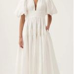 Saks 5th Avenue Saks Fifth Avenue White Tiered Gathered Cotton Midi Puff Sleeve Dress Medium Photo 12