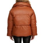 NWT NVLT Women’s Vegan Leather Puffer Coat In Color Luggage Brown Size L Photo 3